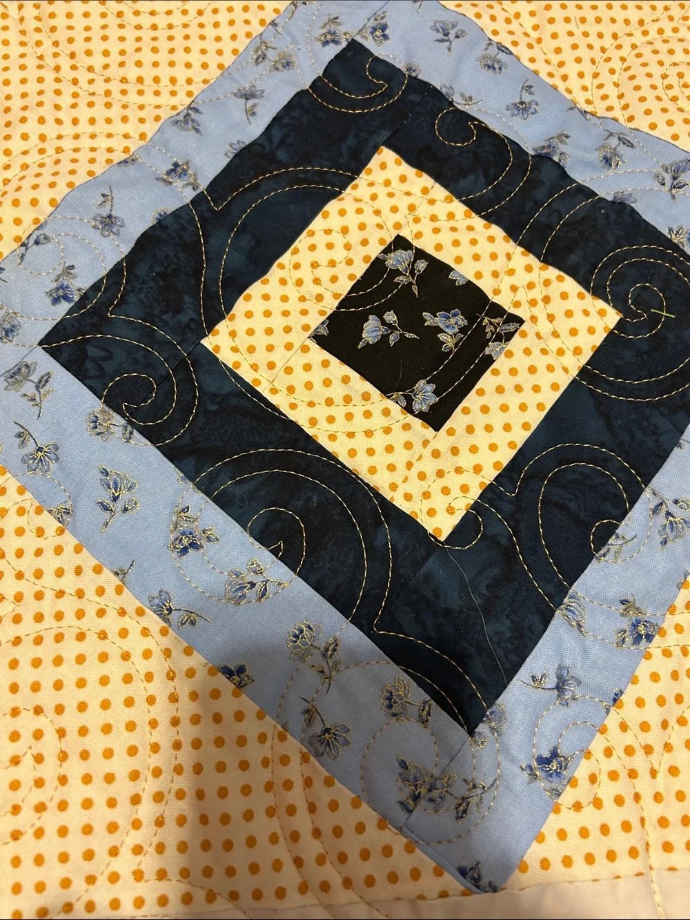 ONE OF A KIND- HANDCRAFTED Blue and Yellow Quilt